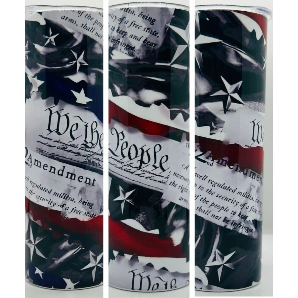 NEW "We the People" 20 oz. Stainless Steel Tumbler w/Straw Set & Silicone Tip